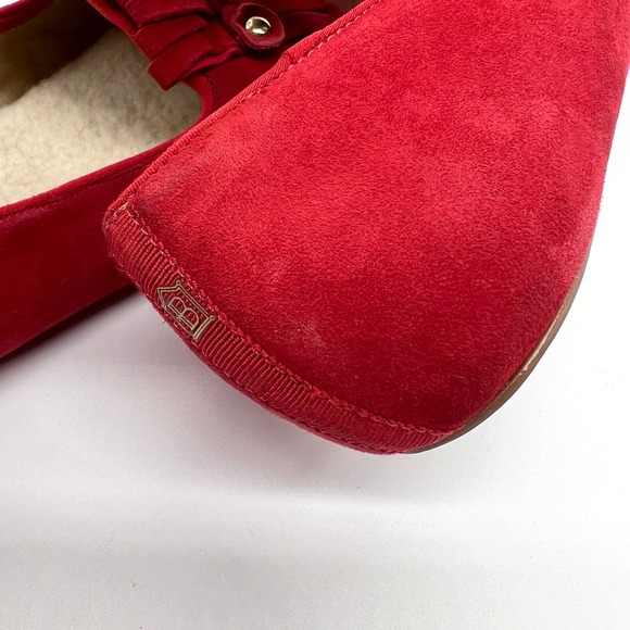 BIRDIES Red Cardinal Suede Flat Womens 9.5 Kiltie Fringe Faux Fur Lined Loafer - Picture 13 of 14